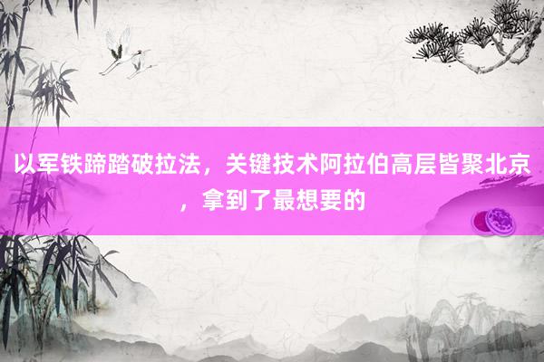 以军铁蹄踏破拉法，关键技术阿拉伯高层皆聚北京，拿到了最想要的