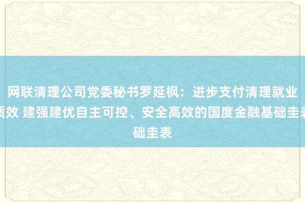 网联清理公司党委秘书罗延枫：进步支付清理就业质效 建强建优自主可控、安全高效的国度金融基础圭表