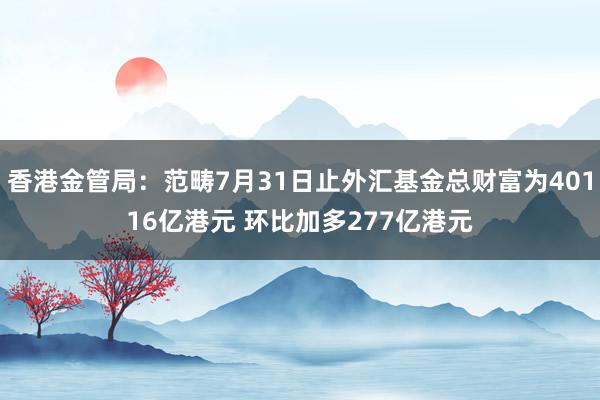 香港金管局：范畴7月31日止外汇基金总财富为40116亿港元 环比加多277亿港元