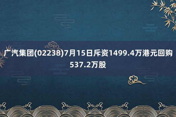 广汽集团(02238)7月15日斥资1499.4万港元回购537.2万股