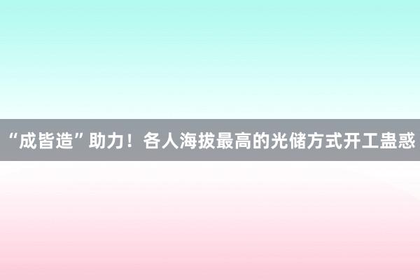 “成皆造”助力！各人海拔最高的光储方式开工蛊惑